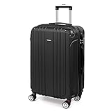 Todeco Valise Moyenne Taille 68cm, Valise de Voyage, Rigide e Légère ABS Valise de Voyage à roulettes Valises, 4 Doubles Roues, 68x45x26cm, Noir