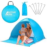 Active Era Tente de Plage Pop Up Déployable, Protection Solaire UV UPF 50+, Abri de Plage Anti UV 2-3 Personnes, avec Sac de Transport et Piquets - Bleu