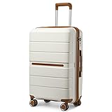 British Traveller Valise Moyenne Taille Valises Soute 60 Liters, Valise Rigide Trolley en Polypropylène Valise de Voyage à 4 roulettes et Serrure TSA, 66x44x28.5 cm (Crème)